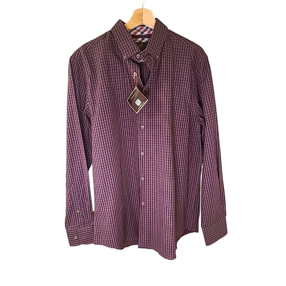 James Tattersall Mens Shirt Red Black Plaid Cotton Long Sleeve Button‎ Up NWT